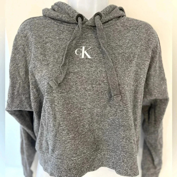 Calvin Klein Jeans/ Grey cropped pullover hoodie sweater/ Size US XS - Picture 3 of 10